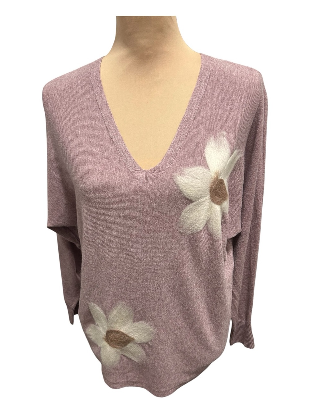 Anthropologie Aaeda Dolman Sleeves Floral Flower Appliqué Sweater Purple Small